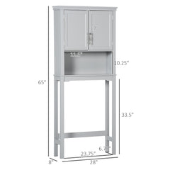Modern Over The Toilet Storage Cabinet, Double Door Bathroom Organizer with Inner Adjustable Shelf and Open Shelf, Gray