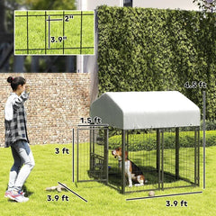 Welded Wire Outdoor Dog Kennel With Rotating & 4 Levels Adjustable Bowls