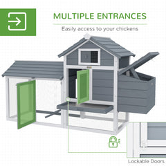 59" Small Wooden Chicken Coop Hen House Poultry Cage for Outdoor Backyard with 2 Doors, Nesting Box and Removable Tray, White