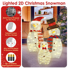 3Pcs 2D Christmas Snowman Yard Decoration Snowman Family Outdoor Decoration With 90Pcs LED Warm Yellow Lights 8 Lighting Modes IP44 Waterproof For Christmas Holiday Display
