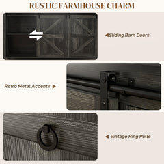 60" Buffet Cabinet, Farmhouse Sideboard with Sliding Barn Doors, Drawers and Adjustable Shelves, Distressed Dark Gray
