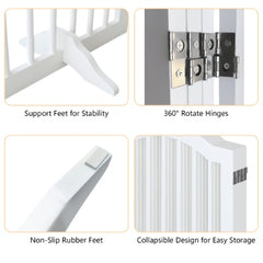 27.6 Height Tall Freestanding Pet Gate, 4 Panels Foldable Dog Gate, Solid Wood Folding Safety Fence Wooden Dog Gate With 2 Pcs Support Feet Ideal For Stairs, Doorways, Halls, Kitchens, Heavy Duty Gat