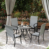 Set of 4 Outdoor Wicker Dining Chairs with Armrest, Steel Frame, High Back and Deep Seating, Gray