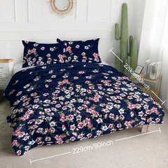 3pc Dark Blue Floral Bedding Comforter Set Including 1 Comforter Set And 2 Pillowcases Suitable For All Seasons