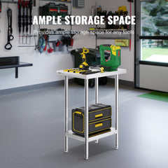 Stainless Steel Prep Table, 24 X 18 X 34 Inch, Heavy Duty Metal Worktable With 3 Adjustable Height Levels, Commercial Workstation For Kitchen Garage Restaurant Backyard