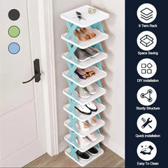 Entrance High And Narrow Shoe Rack, 9-layer Shoe Rack Can Put 9 Pairs Of Shoes, Space-saving Vertical Shoe Rack, Plastic Stackable Shoe Rack, Suitable For Wardrobe, Corridor, Bathroom, Dormitory, Chri