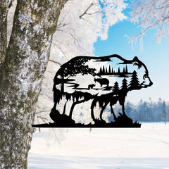 Dark Gothic Black Metal Bear Silhouette Wall Art - Forest