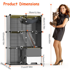 3 Tier Cat Cage Indoor With Litter Box Hammock Detachable Metal Wire Cat Kennel Cat House Cat Enclosure With Ladder For 1-2 Kittens