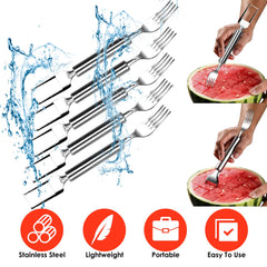 5Pcs 2 In 1 Watermelon Cutter Slicer Fork Stainless Steel Dual Head Watermelon Fruit Cutting Fork Knife For Summer Family Gathering Friend Party Camping Picnic Home Kitchen