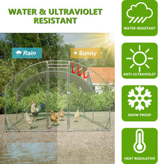 Large Chicken Coop Metal Chicken Run With Waterproof And Anti-UV Cover, Dome Shaped Walk-in Fence Cage Hen House For Outdoor And Yard Farm Use,9.84 X 13.12 X 6.56 Ft