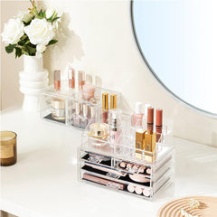 Clear Acrylic Clear Dustproof Makeup Storage, Organizer Drawers Large Skin Care Cosmetic Display Cases For Bathroom Stackable Storage Box With 4 Drawers For Vanity