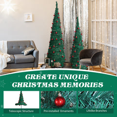 2 Pack, 6FT 5FT Artificial Up Christmas Tree With Red Ball Ornaments For For Home Office Store Holiday Deco, Green