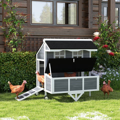 Chicken Coop With Wheels, Chicken Tractor With Nesting Box, Windows, Pull-out Tray, Perches, For 2-4 Hens, Gray