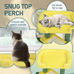 27.5in Cat Tree, Multi-level Cat Tower With Cat Scratching Post And Pad, Cozy Cat Condo, Padded Top Bed For Kittens And Indoor Cats, Yellow & Green