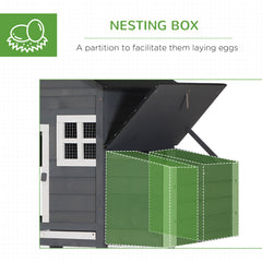 84" Wooden Chicken Coop, Hen House Outdoor with Run Nesting Box, Asphalt Roof, Removable Tray, Ramp, Poultry Cage for 2-3 Chickens, Gray