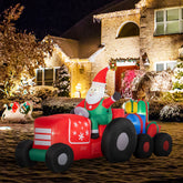 9ft Christmas Inflatables Outdoor Decorations Santa Claus Driving Trailer with Colorful Gift Boxes, Blow-Up LED Yard Christmas Decor for Lawn Garden Party