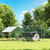 Large Metal Chicken Coop with Waterproof Cover, Roosting Bar, Nesting Box, 9.8' x 19.7' x 6.4'