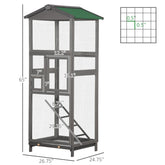 Wooden Bird Cage Outdoor Aviary House For Parrot, Parakeet, With Pull Out Tray And 2 Doors, Grey