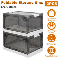 2 Packs Foldable Storage Bins Collapsible Storage Box Organizer Stackable Toy Container With Double Doors Top Lid Rolling Wheels For Clothes Toys Books