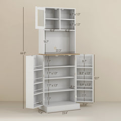 66.5" Tall Kitchen Pantry Cabinet, Kitchen Hutch, Microwave Cabinet with Adjustable Shelves for Dining Room, White