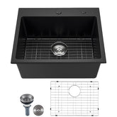 25 Inch Granite Kitchen Sink Top Mount Single Bowl Drop-In Basin For RV Bar