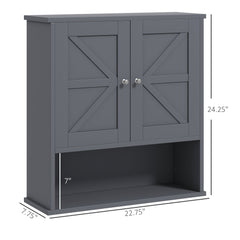 Farmhouse Bathroom Medicine Cabinet, Wall Cabinet with Barn Doors and Adjustable Shelf for Laundry Room, Gray