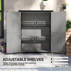 Wood Storage Shed, Outdoor Garden Shed With Asphalt Roof, 2 Shelves, Lockable Doors And Adjustable Feet, Gray