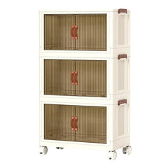 3Pcs Foldable Storage Bins With Lid Front Magnetic Door Collapsible Stackable Closet Organizer Containers With 4Pcs 360° Rotatable Wheels 8Pcs Small Wheels