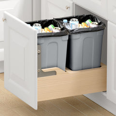 Double 35QTx2 Pullout Waste Container Under Cabinet Kitchen Bin Trash Can