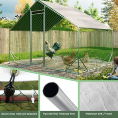 Large Metal Chicken Coop, Walk-in Chicken Run, Galvanized Wire Poultry Chicken Hen Pen Cage, Rabbits Duck Cages With Waterproof And Anti-Ultraviolet Cover For Outside