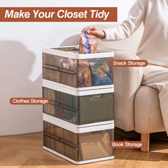 3 Pack Foldable Storage Bin With Lid Stackable Plastic Closet Organizer With Handle Divider Collapsible Drawer Organizer For Toys Clothes