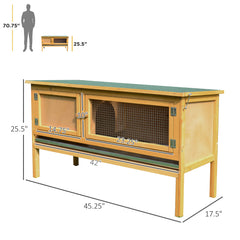Wooden Rabbit Hutch Bunny Cage with Openable Waterproof Roof, No Leak Tray Solid Fir Wood Build for Rabbits, Chickens, Ducks, Indoor/Outdoor