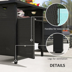 Outdoor Pool Towel Storage Cabinet Organizer, Outdoor Bar Table With Shelf And Cabinet, Pool Towel Holder Pool Valet With Weather-Resistant PE Rattan And Steel Frame, Espresso