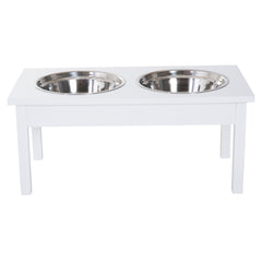 23" Wooden Heavy Duty Dog Food Bowls Pet Elevated Feeding Station -White
