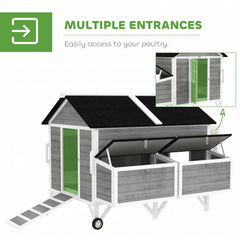 59" Wooden Chicken Coop w/ Wheels, Handles, 2 Nesting Boxes, 2 Trays, 4 Perches, Chicken Tractor for 4-6 Chickens, Gray