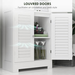 Freestanding Bathroom Cabinet with Glass/Louvred Doors, Tall Bathroom Storage Cabinet with Adjustable Shelf, White