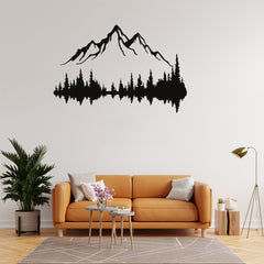 Large Black Metal Wall Art Set Of 2 - Mountain Forest Tree Sculpture Wall