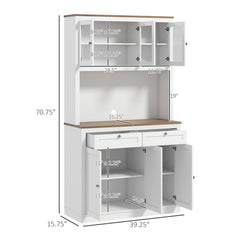 71" Kitchen Pantry Cabinet with Microwave Stand, Kitchen Hutch with 2 Drawers and Adjustable Shelves, White