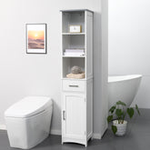 Tall Bathroom Storage Cabinet, Narrow Bathroom Cabinet with 3 Tier Shelving, Drawer and Adjustable Shelves, Slim Freestanding Linen Tower, White