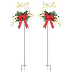 2Pcs Christmas Lighted Reindeer Decoration LED Pathway Stake Lights Battery Powered For Outdoor Garden Lawn Porch Front Door Patio Holiday Decor