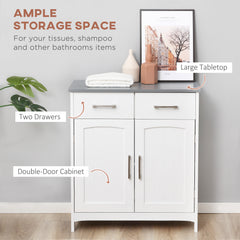 Bathroom Floor Cabinet, Freestanding Linen Cabinet, Storage Cabinet with 2 Drawers, Double Doors, Adjustable Shelf, White