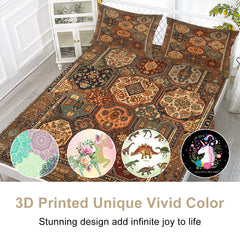 4pcs Retro Bohemian Geometric Style Minimalist Comfort Series Bed 1Fitted Sheet 1 Sheet And Two Pillowcases Bedding For All Seasons Use