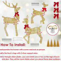 3Pcs In 1 Set 2D Lighted Christmas Deer Family Set Indoor Outdoor Light Up Reindeer Decorations Lighted Buck Doe Fawn Display With 8 Lighting Modes