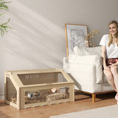 39 inch Hamster Cage Habitat with Acrylic Window & Openable Top for Dwarf Hamster, Gerbil, Guinea Pig, Rat, Oak
