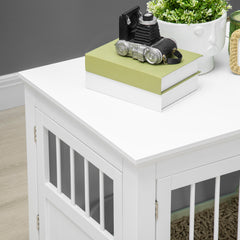 Wooden Dog Crate End Table, Dog Crate Furniture with Triple Doors, Puppy Crate for Small Dogs Indoor Use, White