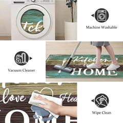 Boho Kitchen Rug Sets 3 Pieces, Washable Kitchen Mats For Floor, Non Slip Soft Kitchen Area Rug Floor Mat For Kitchen, Laundry Room And Hallway Teal, 20''X32'' 20''X48'' 20''X60''