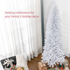 7 FT Artificial Christmas Tree Pencil Xmas Tree with Stand, 818 Tips, Holiday Home Indoor Decoration for Party, White