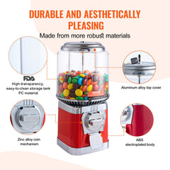 16'H Gumball Machine Vending Coin Bank Vintage Candy Dispenser PC Red