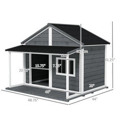 Outdoor Cabin Style Dog House, Medium Dogs, 53 lbs, Gray