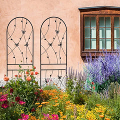 2 Pack Metal Garden Trellis 71" X 19.7" Rustproof Trellis For Climbing Plants Outdoor Flower Support Butterfly Deco Black